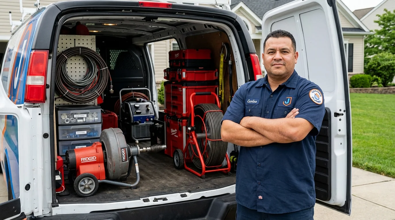 Professional drain cleaning equipment and Johns Plumbing LLC plumber in Escalon