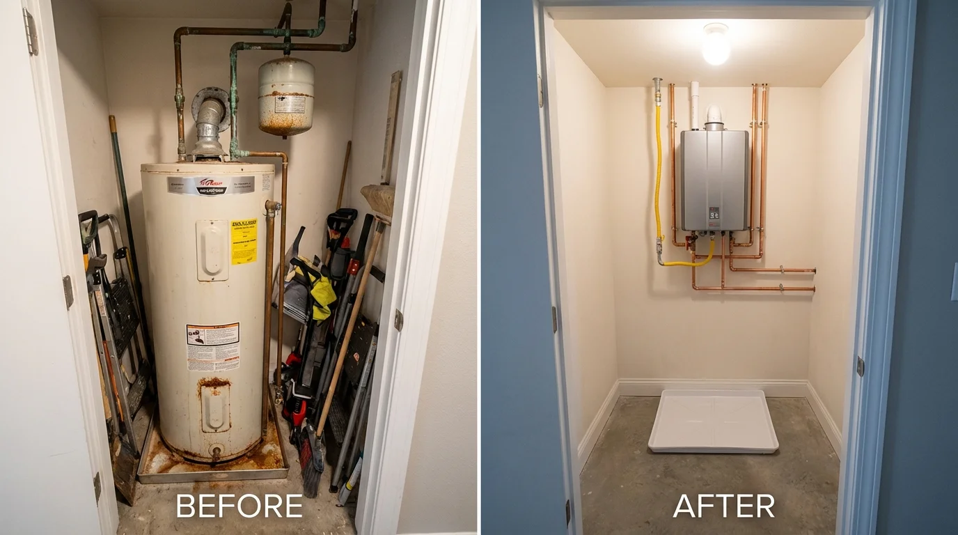 Tank water heater versus wall-mounted tankless unit comparison for Escalon, CA homeowners